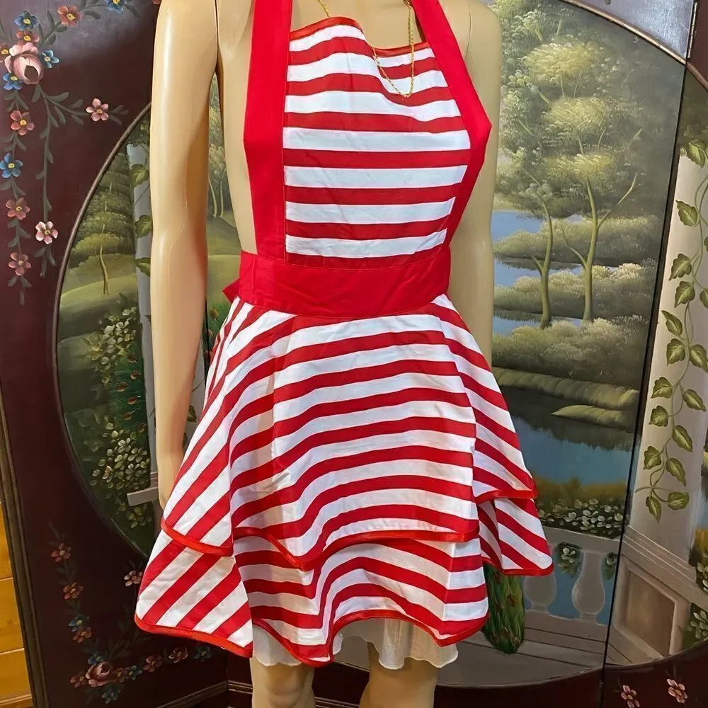 Red & White Striped Bibbed Apron